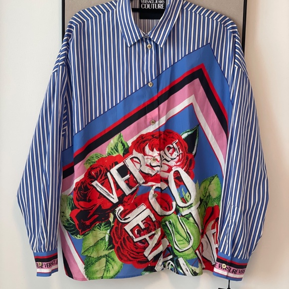 Versace Jeans Couture - Button-Front Striped Rose Shirt - Picture 11 of 14